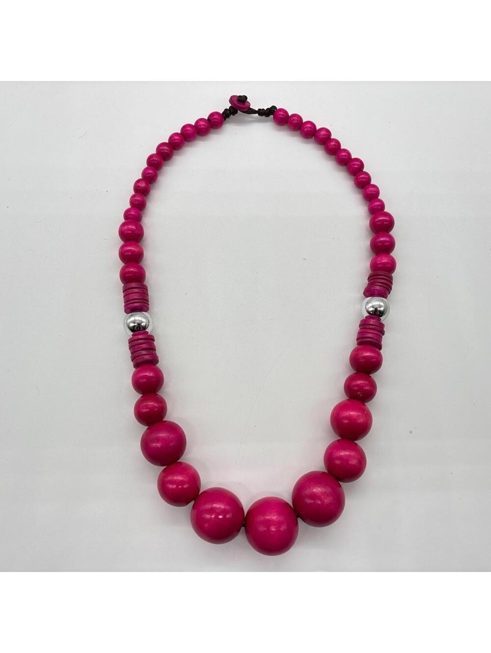 Paparazzi Bubblegum Beaded Statement Necklace Hot Pink Wooden Beads